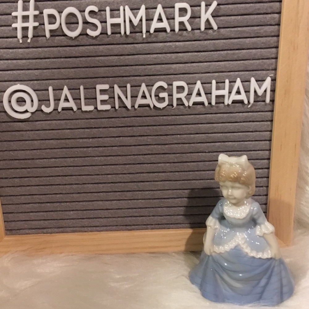 Blue white porcelain bell Victorian dress girl